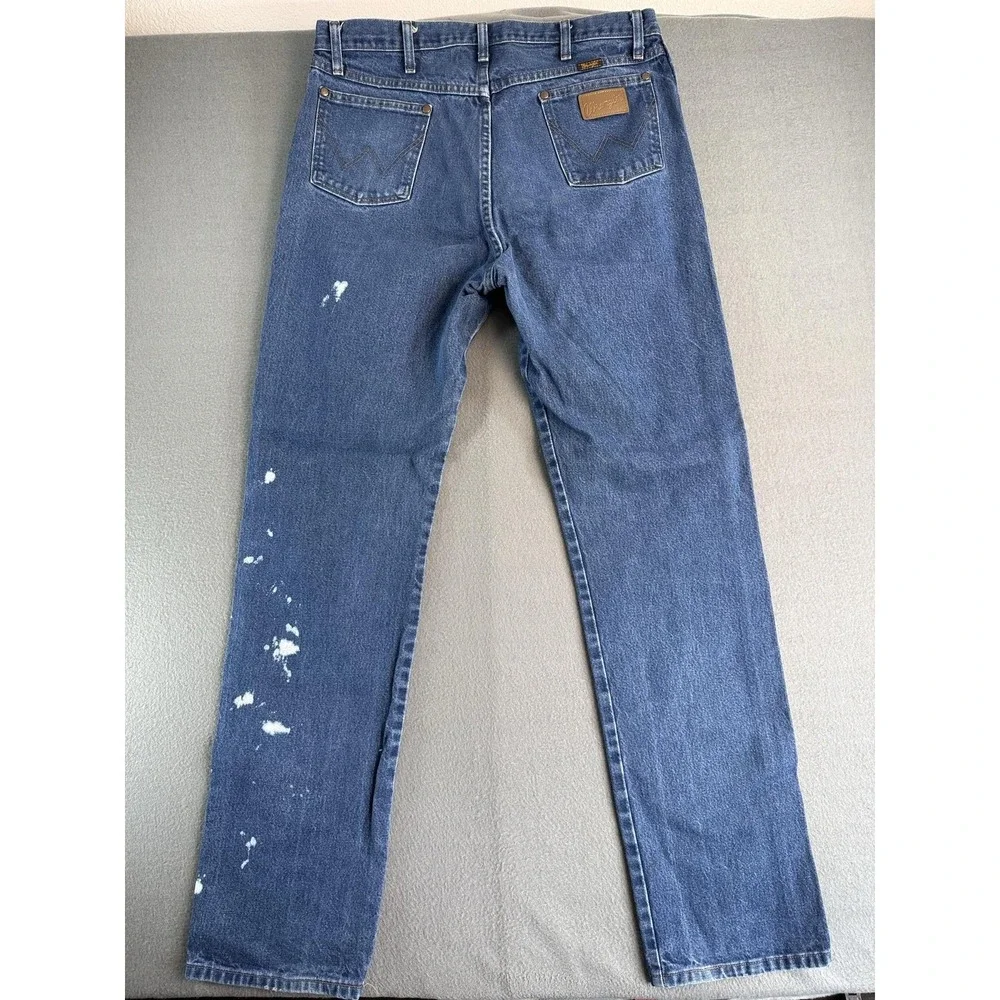 Wrangler Cowboy Cut Jeans Mens 30x36 Med Wash Blue Distressed Denim 13MWZPW
